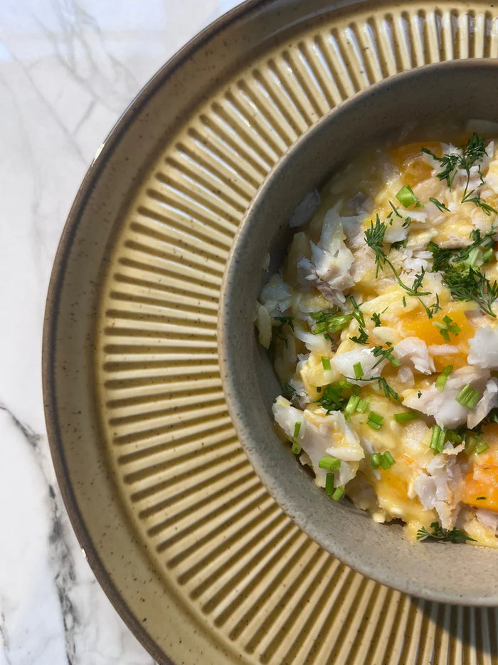 Orzo-risotto met witte bonen, pompoen & verse kruiden