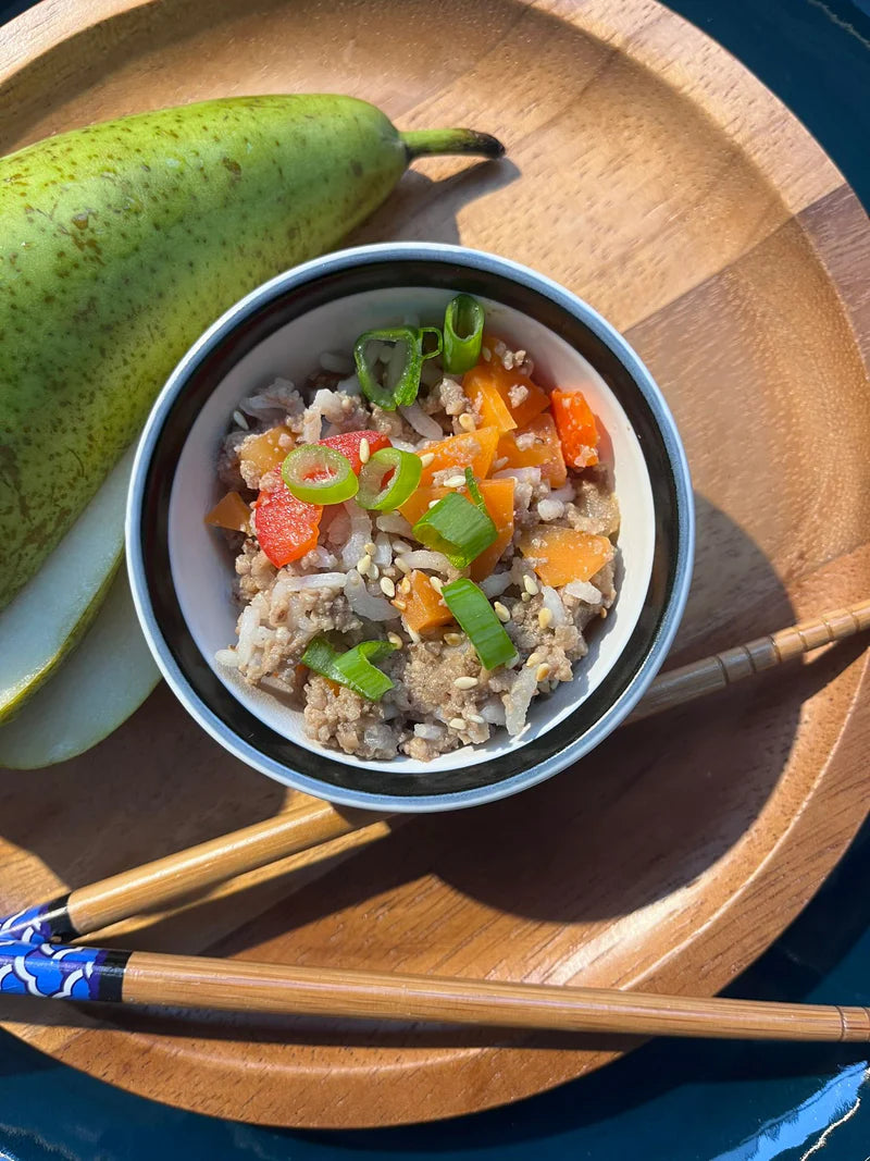 Koreaanse Bulgogi met appel, peer, wortel & pandan rijst